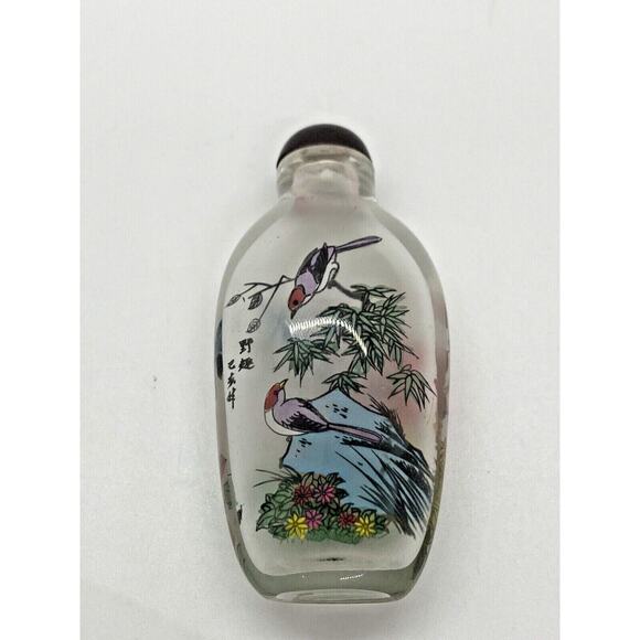 Antique Chinese Snuff Bottle Reverse Glass Painted Birds trees - Picture 6 of 12
